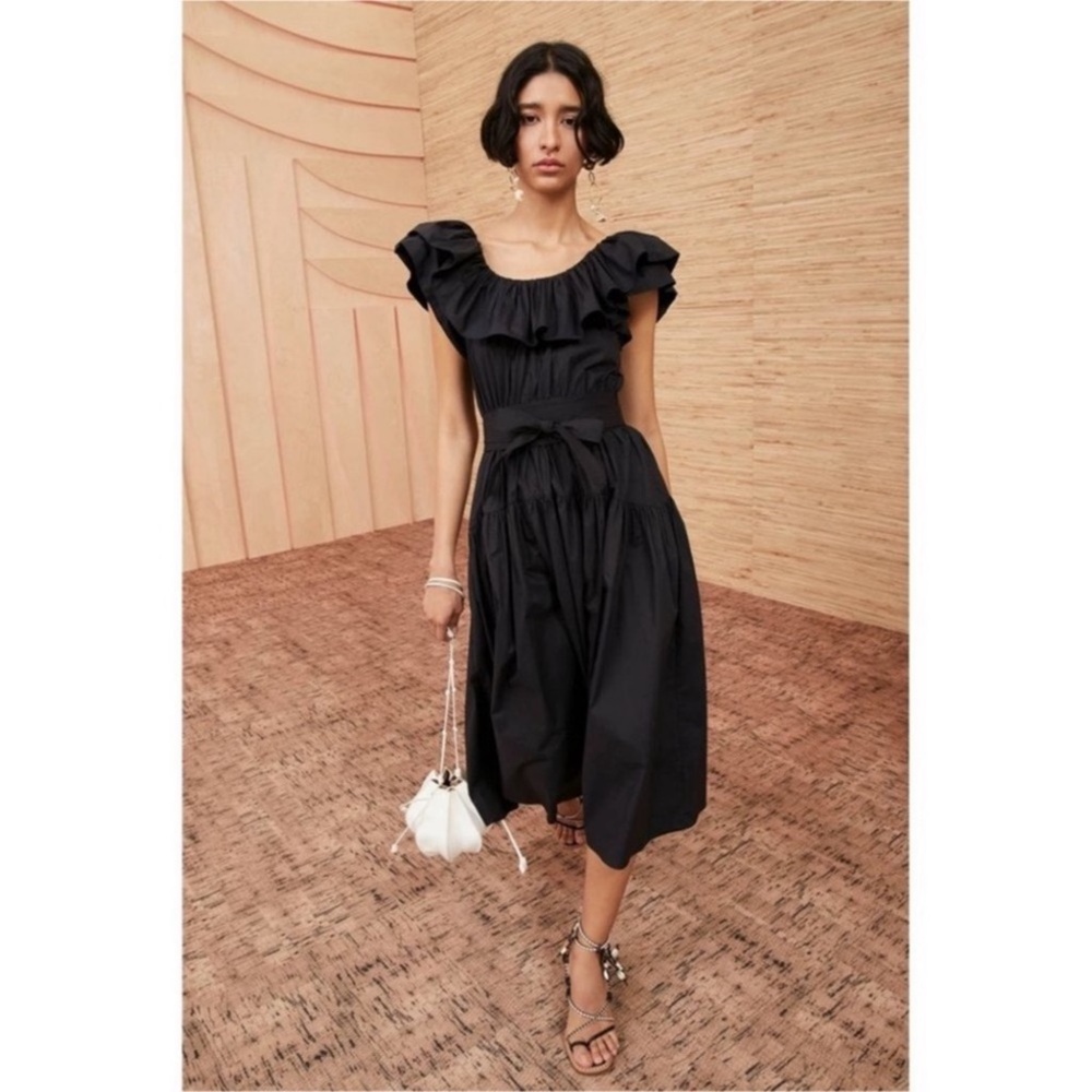 NWT ULLA JOHNSON Amira Midi Dress Noir Sz 2